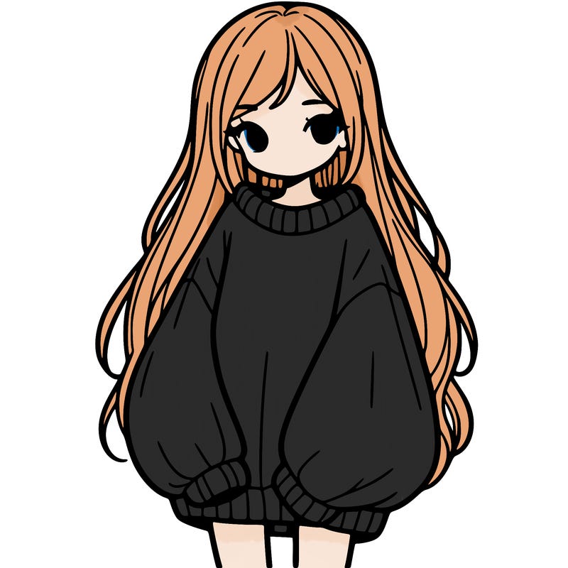 girl with long hair and is wearing an oversized sweater
