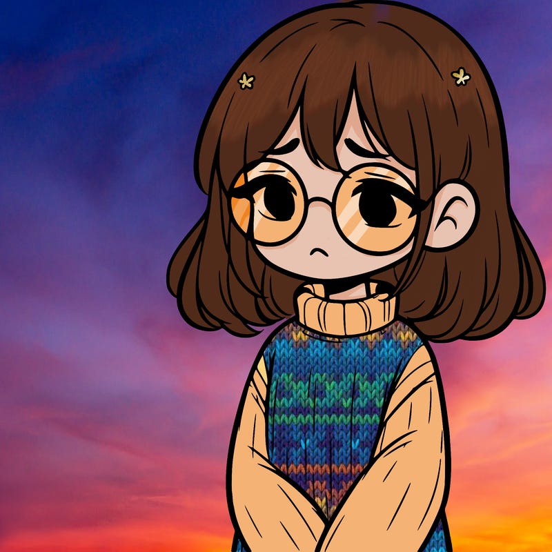 sad girl with glasses in a sweater
