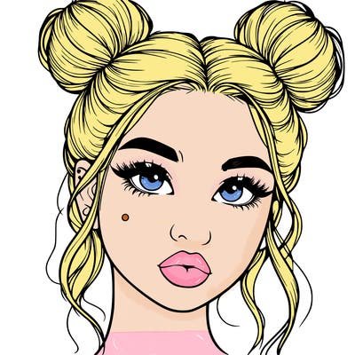 realistic girl with two buns on her hair and lips