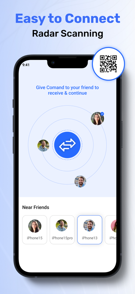 ShareAll app radar scanning interface to find and connect with nearby friends for file sharing