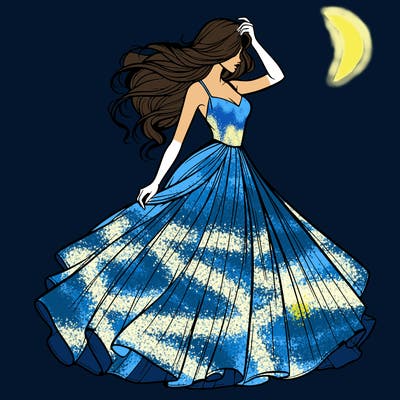 realistic woman with dress flowing in the wind