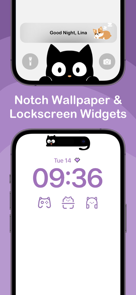 Cute pet: Self care pet widget - Custom iPhone lock screen featuring cute cat notch wallpapers and aesthetic pet widgets
