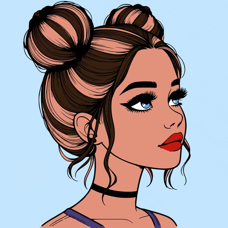 realistic girl with buns on the top of her head