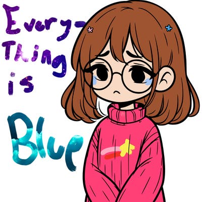 sad girl with glasses in a sweater