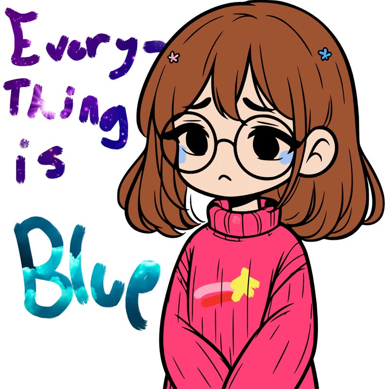 sad girl with glasses in a sweater