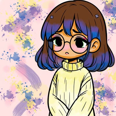 sad girl with glasses in a sweater