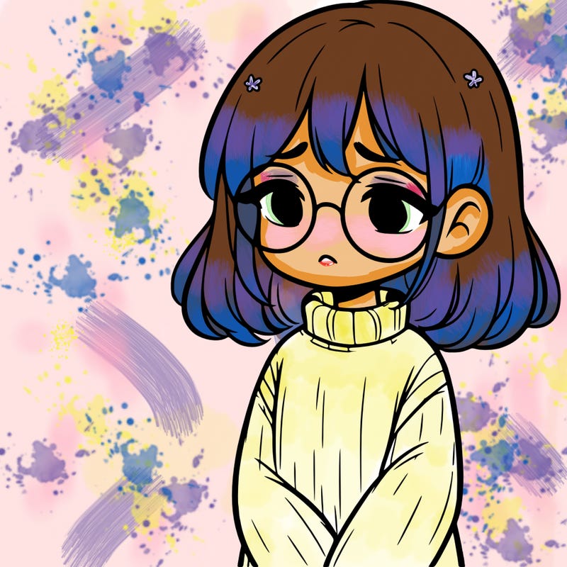 sad girl with glasses in a sweater