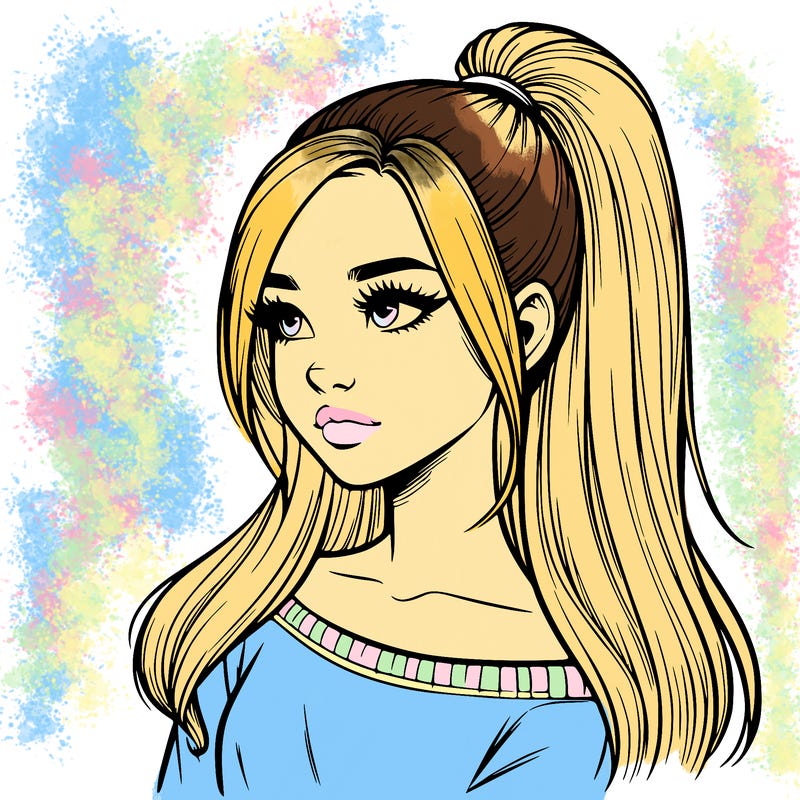 realistic girl with a high ponytail