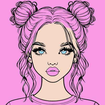 realistic girl with two buns in hair and lips