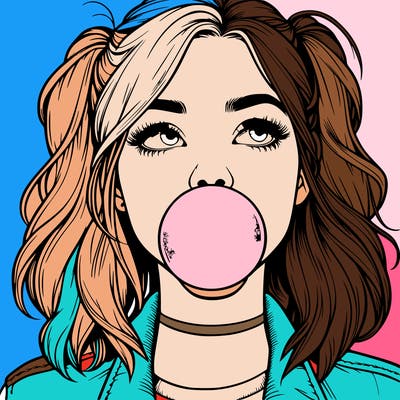 realististic girl blowing bubble -gum