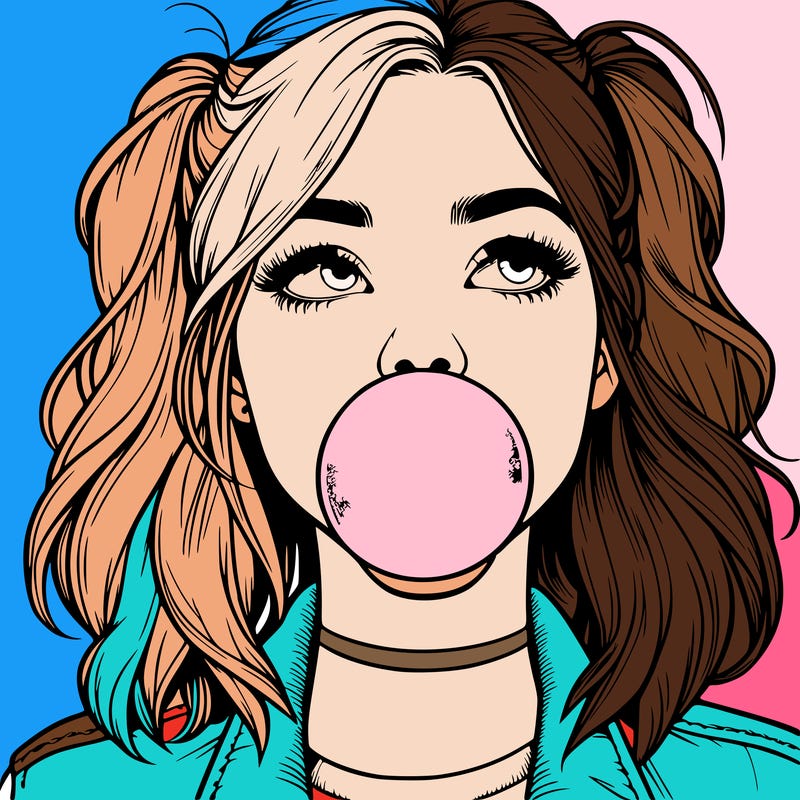 realististic girl blowing bubble -gum