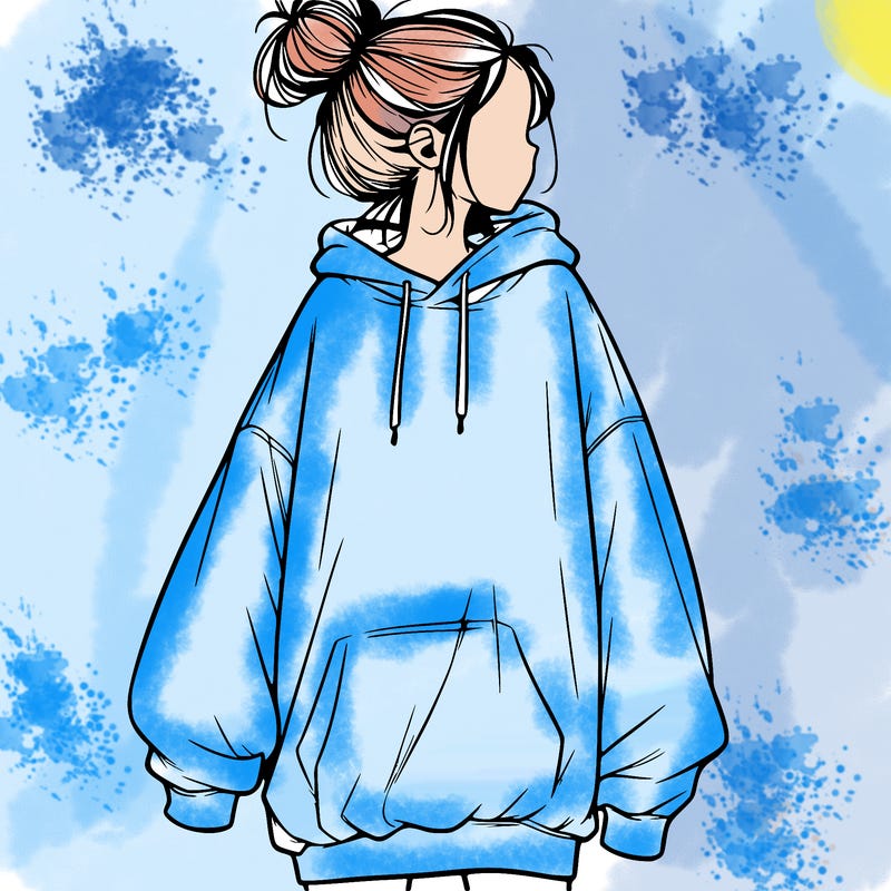 realistic girl with a oversized sweatshirt on and a bun