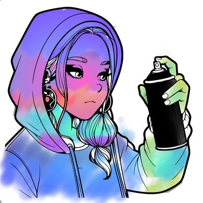 a realistic girl, spray painting
