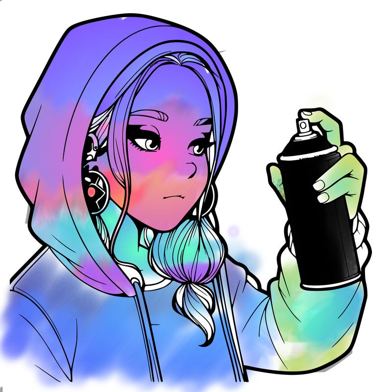 a realistic girl, spray painting