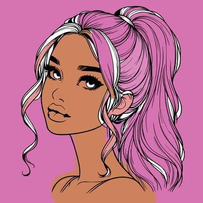 realistic girl with a ponytail on her hair and lips