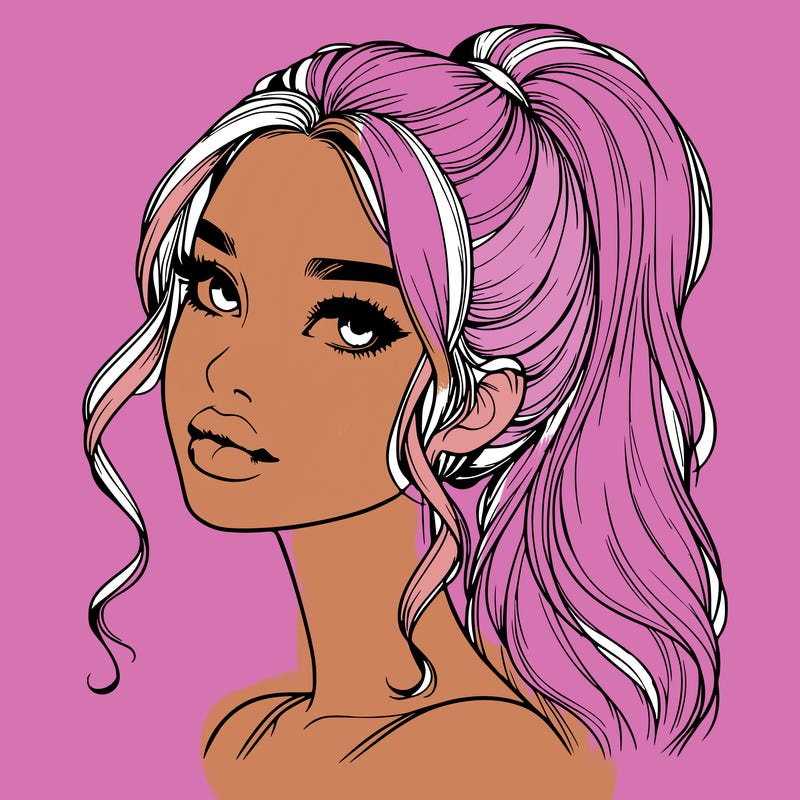 realistic girl with a ponytail on her hair and lips