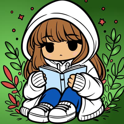 girl in oversized hoodie reading a book