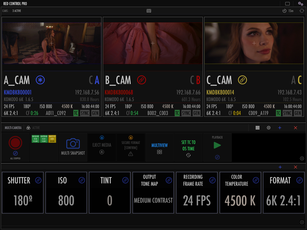 RED control pro - RED Control Pro multi camera control interface with technical settings