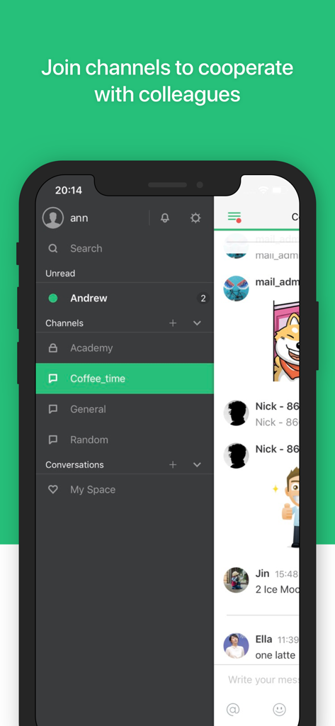Synology Chat - Synology Chat mobile interface displaying communication channels and chat conversations