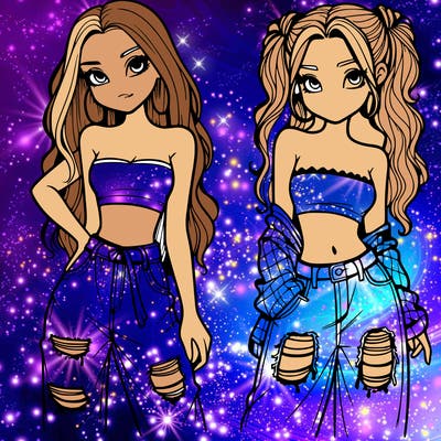 2 girls in crop tops and baggy jeans ripped