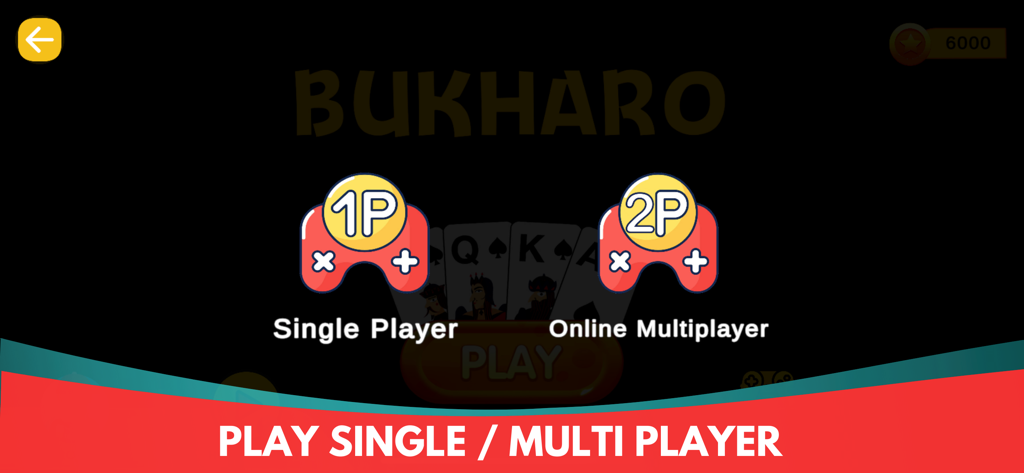 Bukharo Indian Buraco menu screen to choose between single player and online multiplayer modes