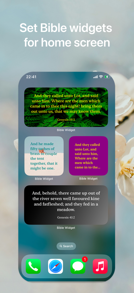 Bible Verse Lock Screen - iPhone home screen featuring multiple customizable Bible verse widgets with different colors and backgrounds