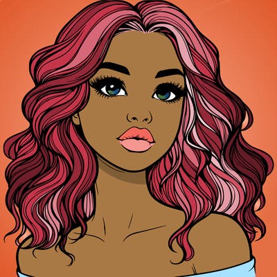 realistic girl with wavy hair and lips