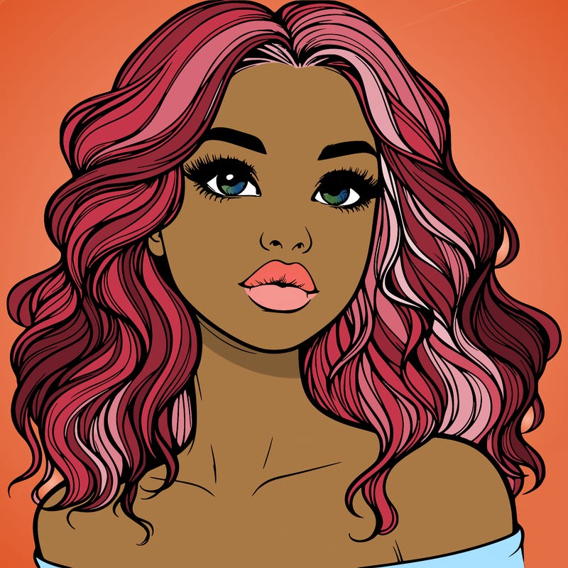 realistic girl with wavy hair and lips