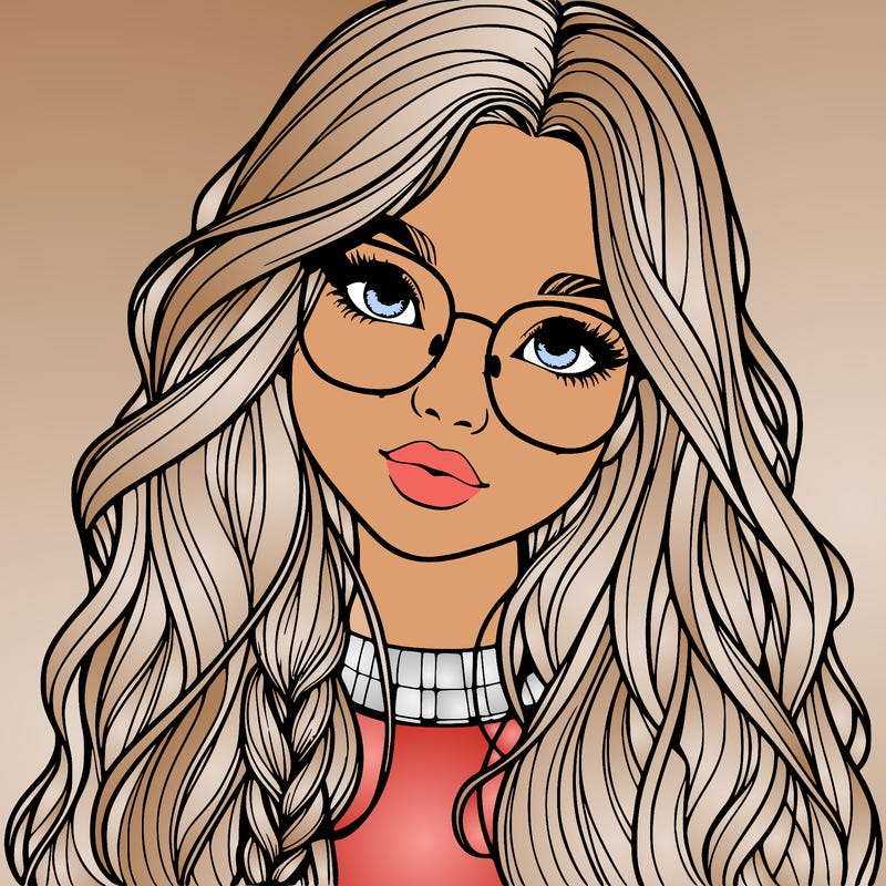 girl with long hair and freckles and glasses realistic