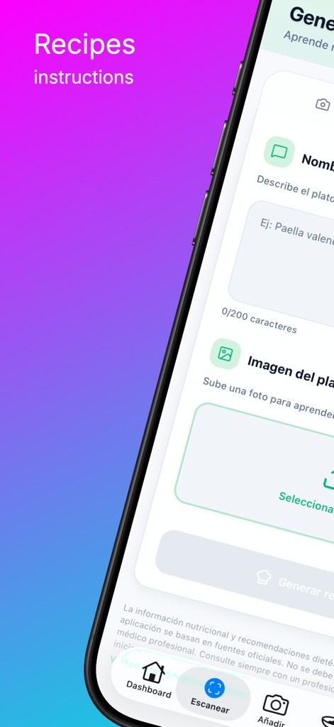ScanCal - ScanCal app interface for generating recipes based on food photos and AI