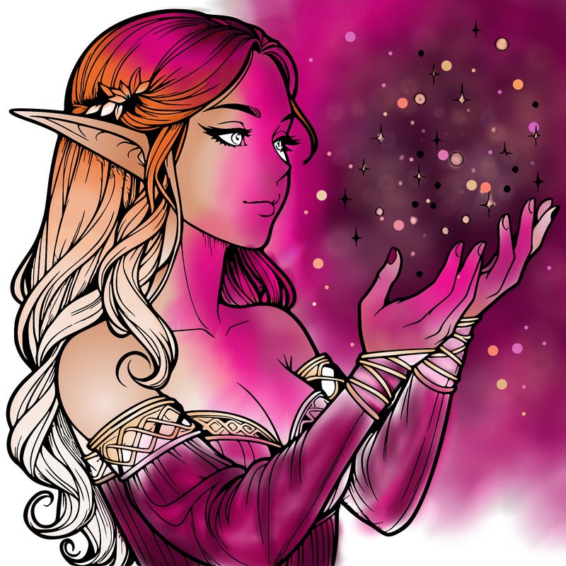 realistic elf girl doing magic