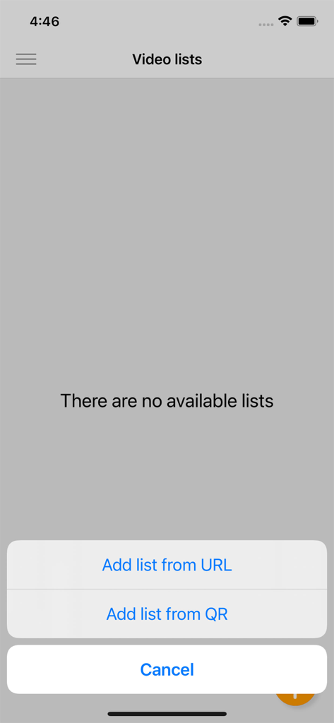 Menu in Liftplay app to add a video playlist using a URL or QR code