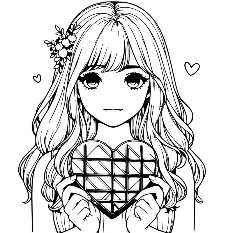 realistic girl holding a valentine of chocolate