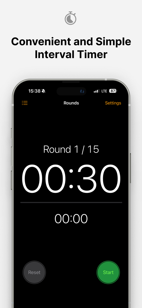 Timer Tabata for Workout, HIIT - Einfache Intervall-Timer-Oberfläche für HIIT- und Tabata-Workouts, die Runden und Countdown anzeigt