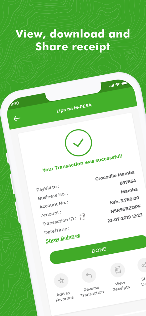 MySafaricom App - A successful Lipa na M-PESA transaction receipt in the MySafaricom App.
