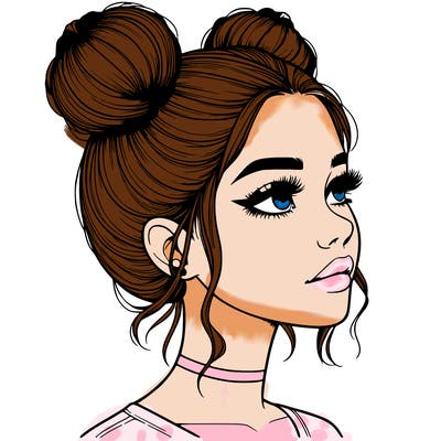 realistic girl with buns on the top of her head