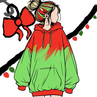 realistic girl with a oversized sweatshirt on and a bun