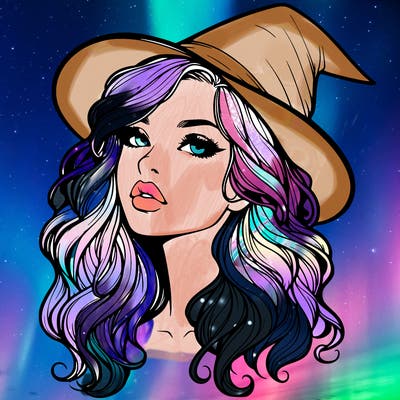 realistic witch girl with wavy hair and lips
