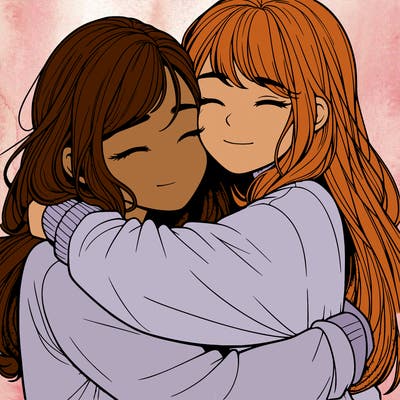 realistic two girls hugging
