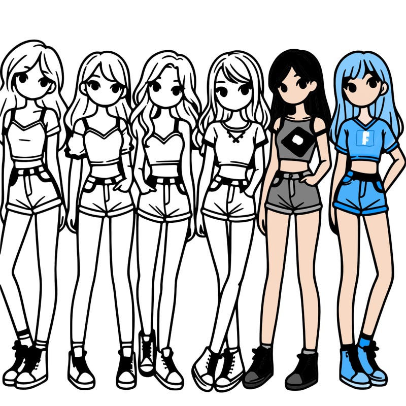 a group of girls wearing crop tops and shorts