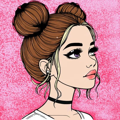 realistic girl with buns on the top of her head