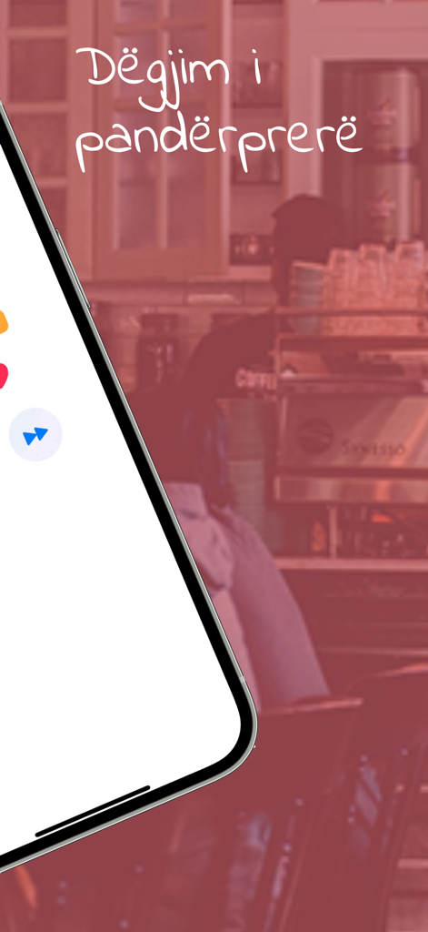 Shqip FM – Muzikë & Lajme - Shqip FM mobile app interface with the text Degjim i panderprere highlighting the uninterrupted listening feature.