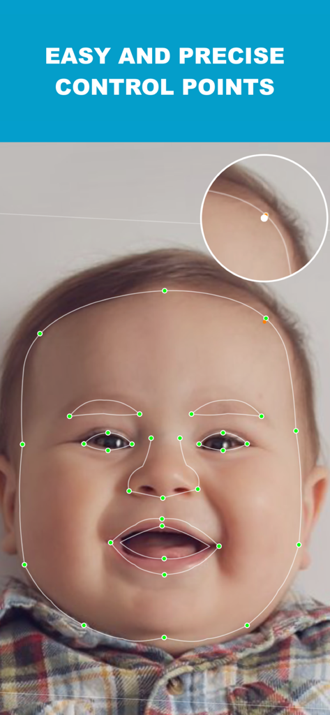 MORPH - Face Story & Slideshow - Precise facial control points on a baby's face for morphing transitions