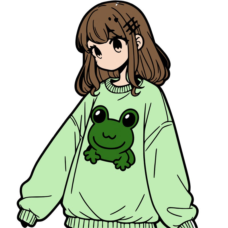 girl wearing frogging sweatshirt