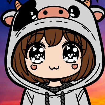 kawaii girl with cow hoodie