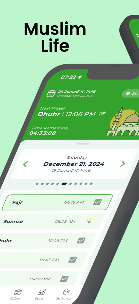 Muslim Life - Interface of Muslim Life app showing prayer times and countdown