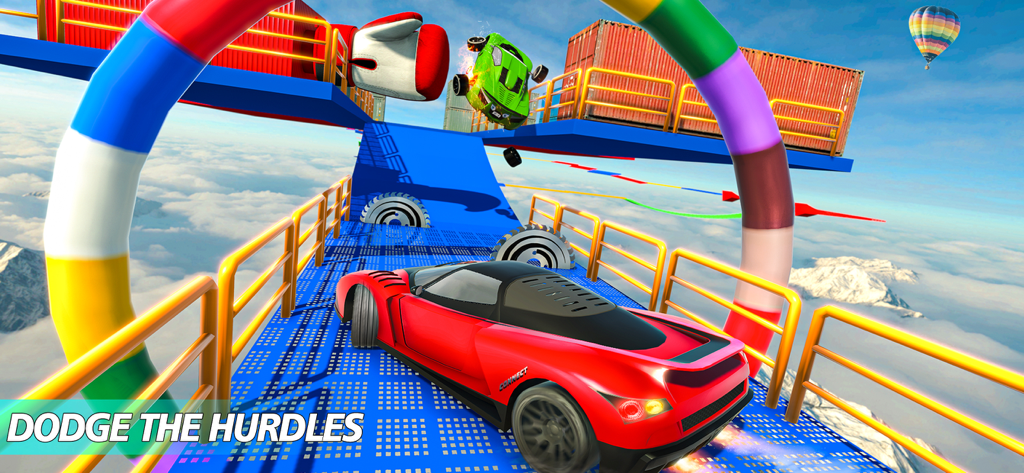 Crime City - Car Driving Games - Red sports car racing through an obstacle course on a high altitude mega ramp stunt track