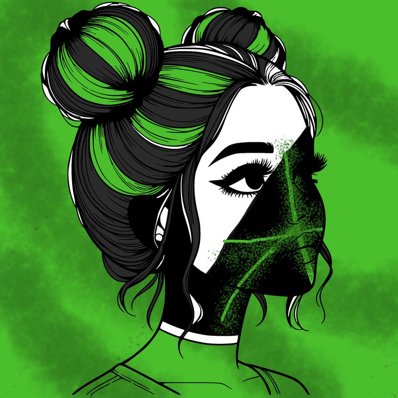 realistic girl with buns on the top of her head