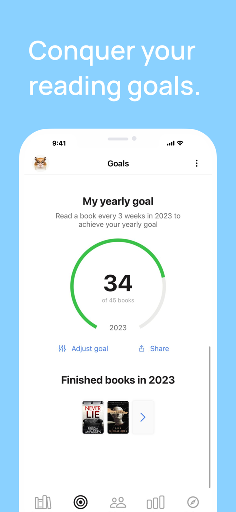 Basmo.Reading Tracker,Book Log - Yearly reading goal progress interface in the Basmo book tracker app