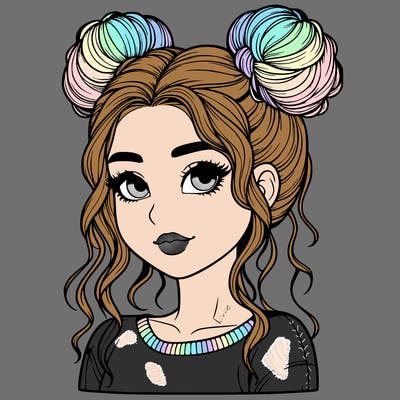 realistic girl with two buns in her hair